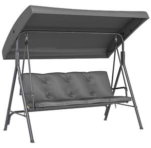 Outsunny 3 Seater Garden Swing Chair, Patio Rocking Bench with Tilting Canopy, Removable Cushion and Steel Frame, Dark Grey
