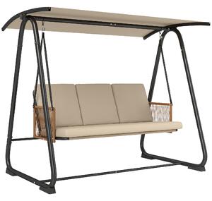 Outsunny 3 Seater Swing Chair with Adjustable Canopy, 360 kg Garden Swing Seat Outdoor Hammock Bench with Cushions, Sand Brown