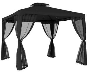Outsunny 3 x 3 m Metal Gazebo, Garden Pavillion, Double Roof Outdoor Canopy Shelter with Mesh Sidewalls, Black