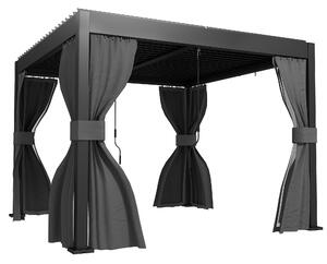 Outsunny 3 x 3 m Louvered Pergola with Adjustable Metal Louvred Roof, Aluminium Patio Gazebo with Netting and Curtains, Dark Grey