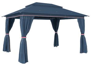 Outsunny 3 x 4 m Outdoor Garden Gazebo with Netting and Curtains, UPF50+ Patio Gazebo Permanent Pavilion Canopy, Dark Blue