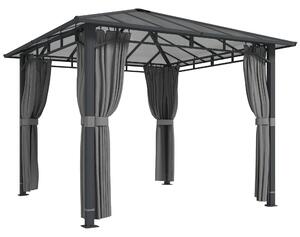 Outsunny 3 x 3 m Outdoor Hardtop Gazebo Canopy with PC Roof, Aluminium Permanent Pavilion Garden Gazebo with Curtains, Tan