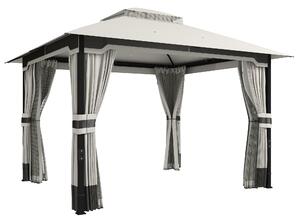 Outsunny 3 x 3.6 m Outdoor Garden Gazebo with Netting and Curtains, Double Roof Patio Gazebo Permanent Pavilion, Light Grey