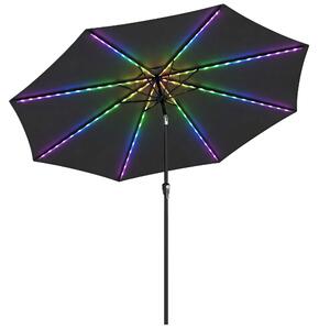 Outsunny 3 m Garden Parasol Umbrella with 112 Solar Powered LED Lights, Patio Umbrella with Crank Handle, Black
