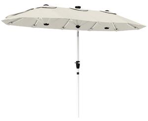 Outsunny 3 m Double-Sided Garden Parasol with LED Solar Lights, Outdoor Extra Large Sun Umbrella with Crank Handle, Cream White