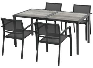 Outsunny Five-Piece Casual Outdoor Dining Set, with Wood-Effect Table - Grey