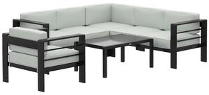 Outsunny 5-Piece Garden Corner Sofa Set with Cushions, 6 Seater Aluminium Garden Furniture Set with Coffee Table, Light Grey