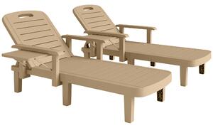 Outsunny Set of 2 Reclining Sun Loungers, 5 Positions Adjustable Outdoor Chaise Lounge Chair with Armrests, Khaki