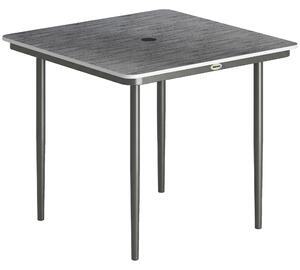 Outsunny Garden Dining Table for 4, 85 cm Square Outdoor Table with Umbrella Hole, Faux Wood Top, Metal Legs, Dark Grey
