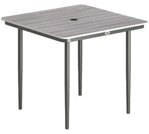 Outsunny Garden Dining Table for 4, 85 cm Square Outdoor Table with Umbrella Hole, Faux Wood Top, Metal Legs, Light Grey