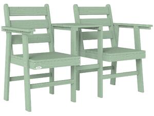Outsunny Outdoor Garden Loveseat, Embossed Wooden Jack and Jill Garden Seat with Integrated Table, Green