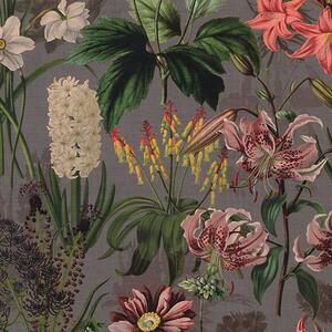 Linda Barker Grandi Floral Velvet Fabric Silver Lavender