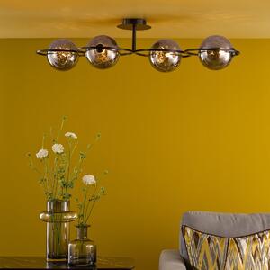 Dar Wisebuys Olympus 4 Light Semi Flush Ceiling Light In Matt Black With Smoked Dimpled Glass
