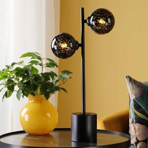 Dar Wisebuys Spiral 2 Light Table Lamp in Matt Black With Black Confetti Glass