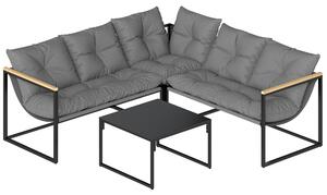 Outsunny 4 Piece Garden Furniture Set with Thick Cushions and Coffee Table, Patio Conversation Set for Porch, Balcony, Deck, Grey