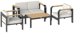 Outsunny 4 Seater Aluminium Garden Furniture Set, Olefin Cushions, Garden Sofa Set with Loveseat, Armchairs, Table, Beige
