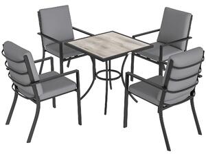 Outsunny 5 Pieces Outdoor Dining Set with Cushions, Garden Dining Set for 4 with Square Table and Stackable Chairs