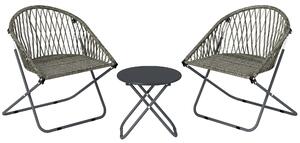 Outsunny Patio Bistro Set, Folding Patio Furniture Set with 2 Chairs and Table, Grey