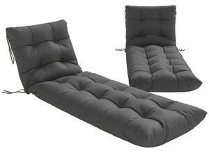 Outsunny Sun Lounger Cushions Only, Garden Lounge Chair Cushions Set of 2, Sunbed Replacement Pads with 4 Ties, Dark Grey