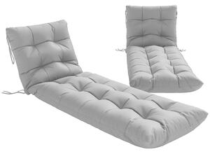Outsunny Sun Lounger Cushions Only, Garden Lounge Chair Cushions Set of 2, Sunbed Replacement Pads with 4 Ties, Light Grey