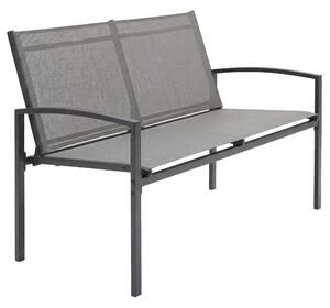 Outsunny Metal Garden Bench, 2 Seater Outdoor Furniture Seating with Breathable Texteline Fabric, Park Patio Seat, Grey