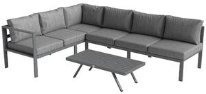 Outsunny 3 Pieces Garden Furniture Set, Aluminium Corner Lounge Set with Adjustable Backrest and Coffee Table