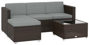 Outsunny 3 Pieces Garden Furniture Set w/ Cushions, PE Rattan Wicker Conversation Corner Sofa Set, Light Grey