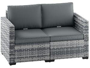 Outsunny 2 Seater Rattan Sofa, Outdoor Garden Sofa with Deep Seat, Cushions, Wide Armrests for Patio, Balcony, Porch, Mixed Grey