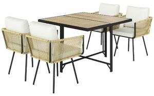 Outsunny 5 Piece Garden Furniture Set, Garden Dining Set with Wood-Plastic Table and 4 Stackable Chairs, Beige