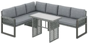 Outsunny 6 Seater Rattan Garden Furniture Set with 3 Loveseats, Table, Patio Rattan Furniture Corner Sofa Set, Grey