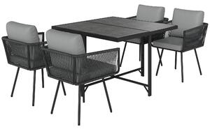 Outsunny 5 Piece Garden Furniture Set, Garden Dining Set with Wood-Plastic Table and 4 Stackable Chairs, Light Grey