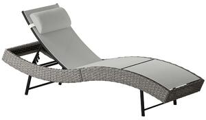 Outsunny Rattan Sun Lounger, Garden Recliner with 5 Position Adjustable Back, S Shaped Texteline Seat, Headrest, Light Grey