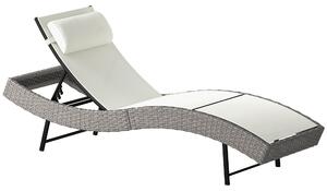 Outsunny Rattan Sun Lounger, Garden Recliner with 5 Position Adjustable Back, S Shaped Texteline Seat, Headrest, Cream White