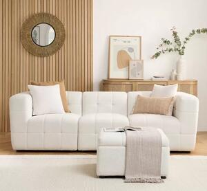 Maize Boucle Fabric 3 Seater Sofa With Footstool In White