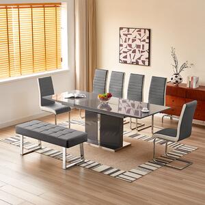 Belmonte Grey Dining Table Large 6 Symphony Grey Chairs Bench