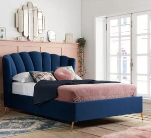 Laconia Ottoman Fabric Double Bed In Midnight Blue