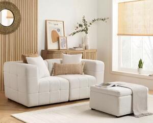 Maize Boucle Fabric 2 Seater Sofa With Footstool In White