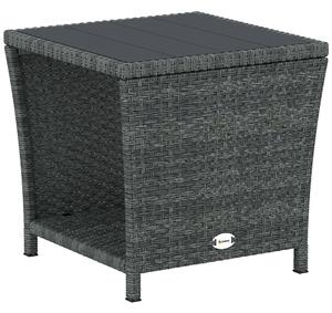 Outsunny Side Table 2-Tier Outdoor Coffee Table with Storage Shelf PS Wood Slat Top/Grey