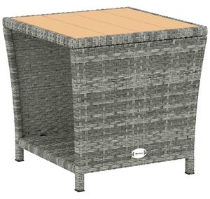 Outsunny Side Table 2-Tier Outdoor Coffee Table with Storage Shelf PS Wood Slat Top/Light Grey