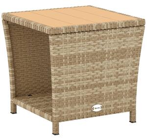 Outsunny Side Table 2-Tier Outdoor Coffee Table with Storage Shelf PS Wood Slat Top/Khaki