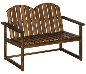Outsunny Outdoor Wooden Garden Bench, Patio Loveseat Chair with Slatted Backrest and Smooth Armrests for Two People, for Yard Lawn Carbonised Finish