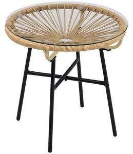 Outsunny Rattan Side Table, Round Outdoor Coffee Table, with Round PE Rattan and Tempered Glass Table Top for Patio, Garden, Balcony, Black