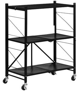 HOMCOM Foldable Storage Trolley Cart, 3-Tier, Rolling Utility Cart for Kitchen, Living Room, Bathroom, Black