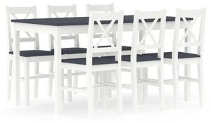 7 Piece Dining Set Pinewood White and Grey