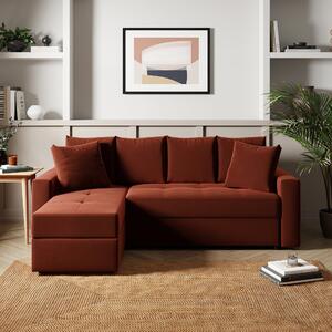 Westley Velvet Corner Sofa Bed Orange Umber