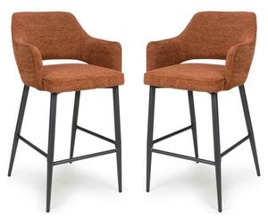 Tipton Rust Fabric Bar Chairs with Black Legs in Pair