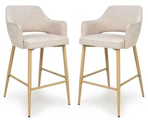 Eureka Natural Fabric Bar Chairs with Oak Legs in Pair
