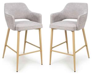 Eureka Pewter Fabric Bar Chairs with Oak Legs in Pair