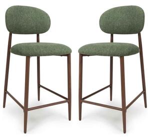 Eldoro Green Fabric Counter Bar Chairs with Brown Legs in Pair
