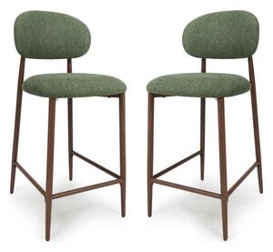 Eldoro Green Fabric Bar Chairs with Brown Legs in Pair